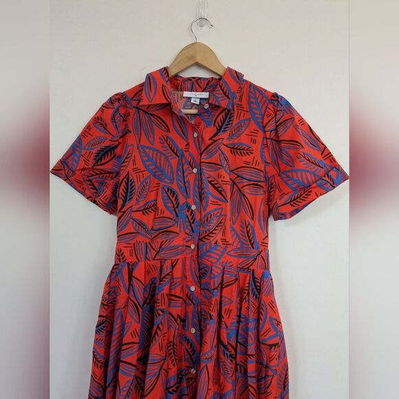 Alexis for Target Red Tropical Leaf Shirt Dress M Medium - Picture 6 of 11
